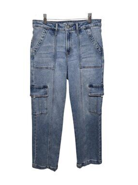 Hidden Cargo Jeans Womens Size 27 Blue Denim Utility Square Pockets Straight Leg